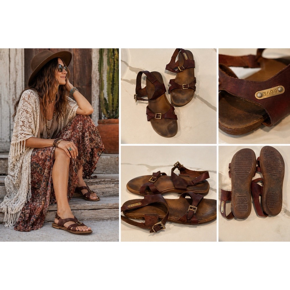 Vintage BASS Leather Sandals Women's Size 6 Brown Strappy Buckle Comfort Casual